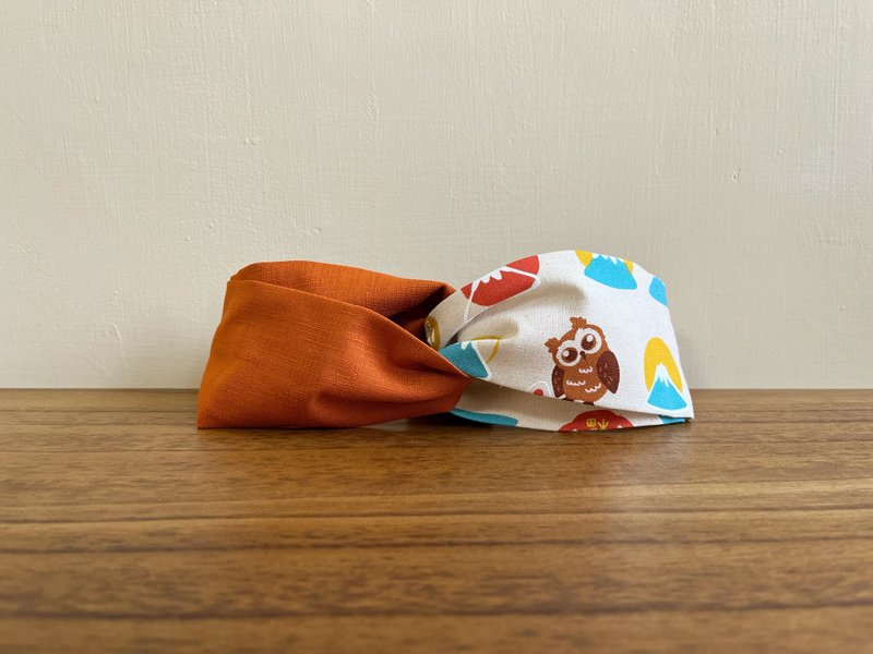 双拼发带 / 富士猫头鹰 - 橘 - 发带/发箍 - 棉．麻 橘色