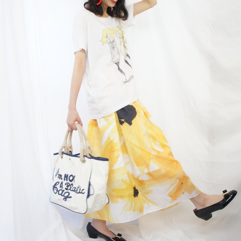 Sunflower print skirt/ひまわりプリントスカート - 裙子 - 聚酯纤维 黄色