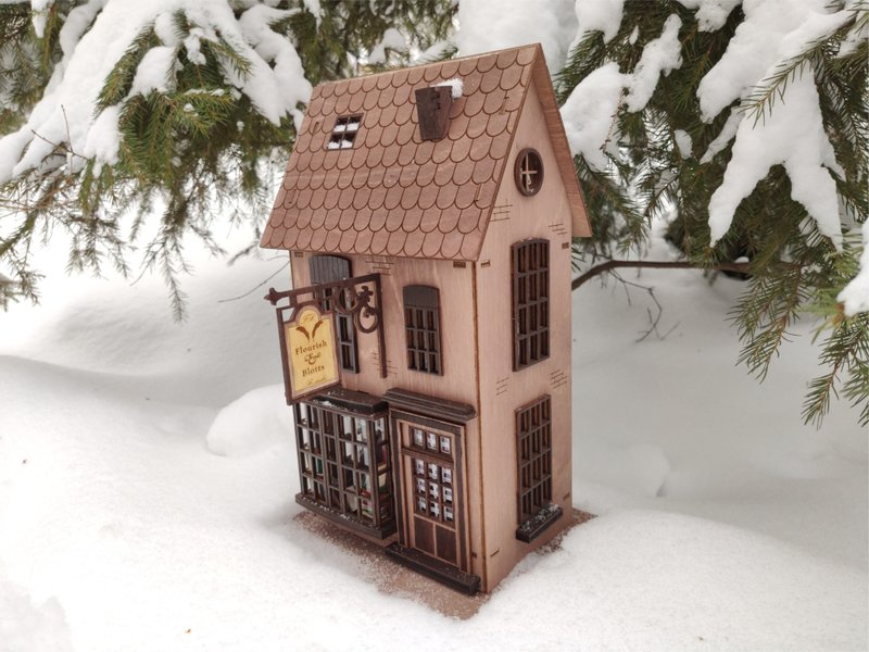 Flourish & Blotts laser cut house, Harry pottery gifts, Harry pottery decor - 木工/竹艺/纸艺 - 木头 