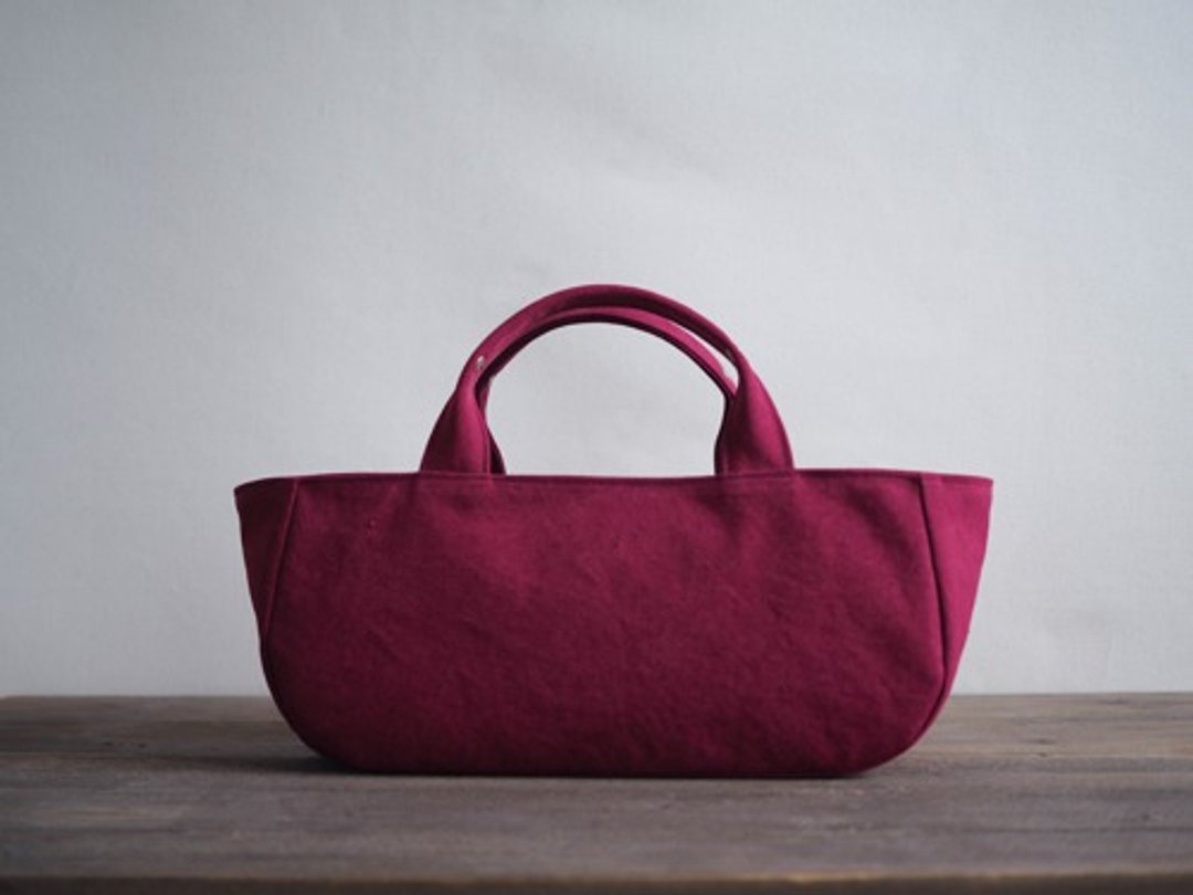 Made-to-order round tote with lid Yokonaga wine - 手提包/手提袋 - 棉 紫色