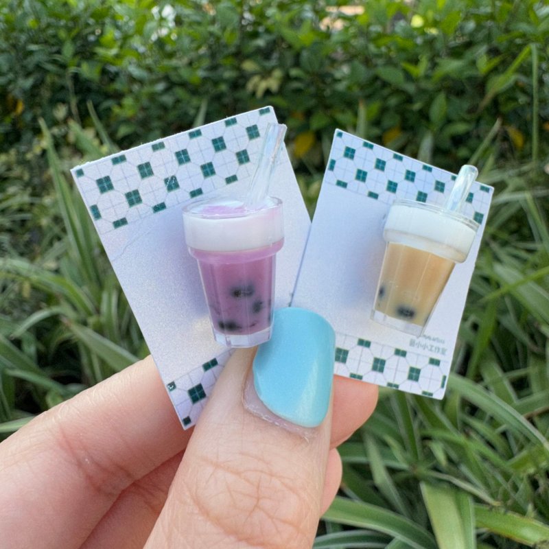特饮系列- 珍珠奶茶/薄荷朱古力/紫薯珍珠 手作 襟章 心口针 胸针 - 胸针 - 其他材质 