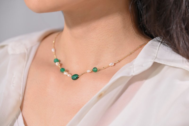 孔雀石项链 / 孔雀石 珍珠 绿玛瑙 / JIEGEM   姊的珠宝 - 项链 - 半宝石 绿色
