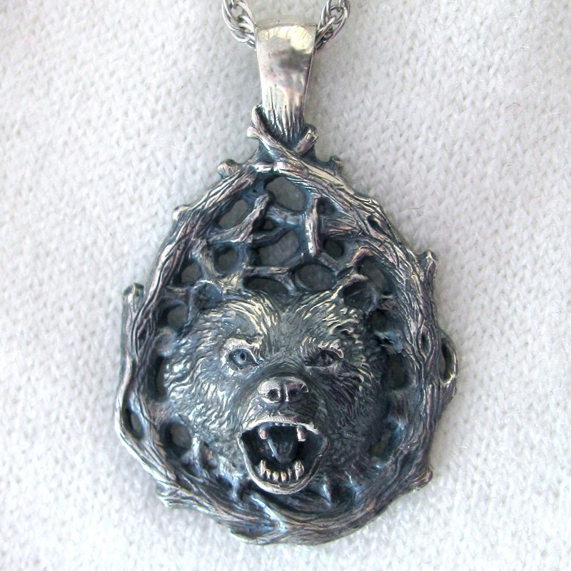 Silver Bear Pendant.Bear Pendant.Silver Bear Jewelry.Bear charm.Bear jewelry. - 项链 - 纯银 银色