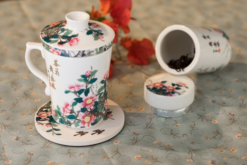 茶花舞春风三件杯/300CC/办公室小物/下午茶/小确幸 - 茶具/茶杯 - 瓷 白色