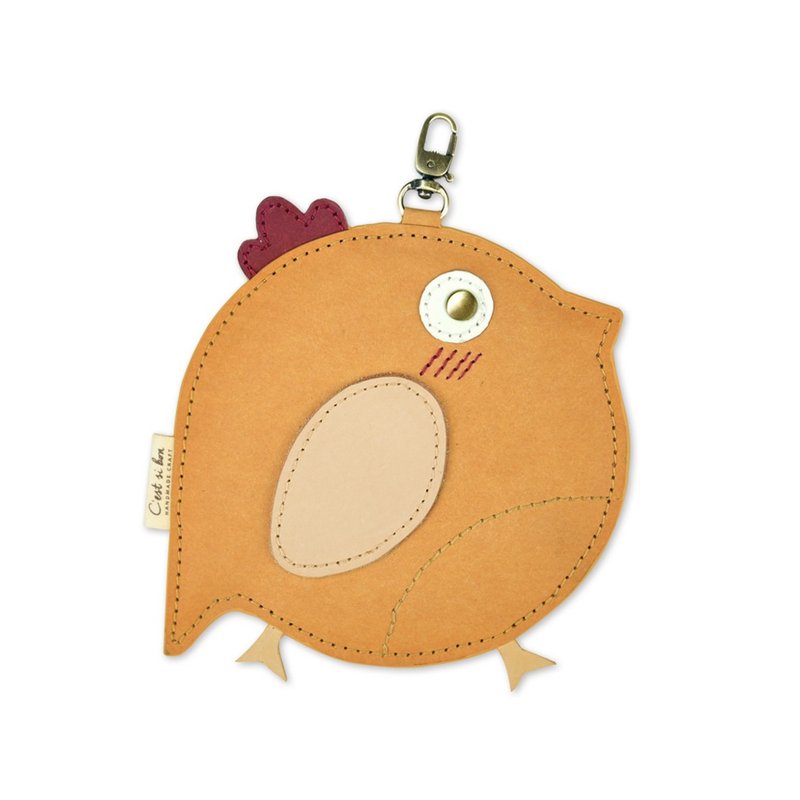 【皮革纸系列】送礼 水洗牛皮纸 造型吊饰/钥匙圈/卡包-小鸡 - 零钱包 - 其他材质 橘色