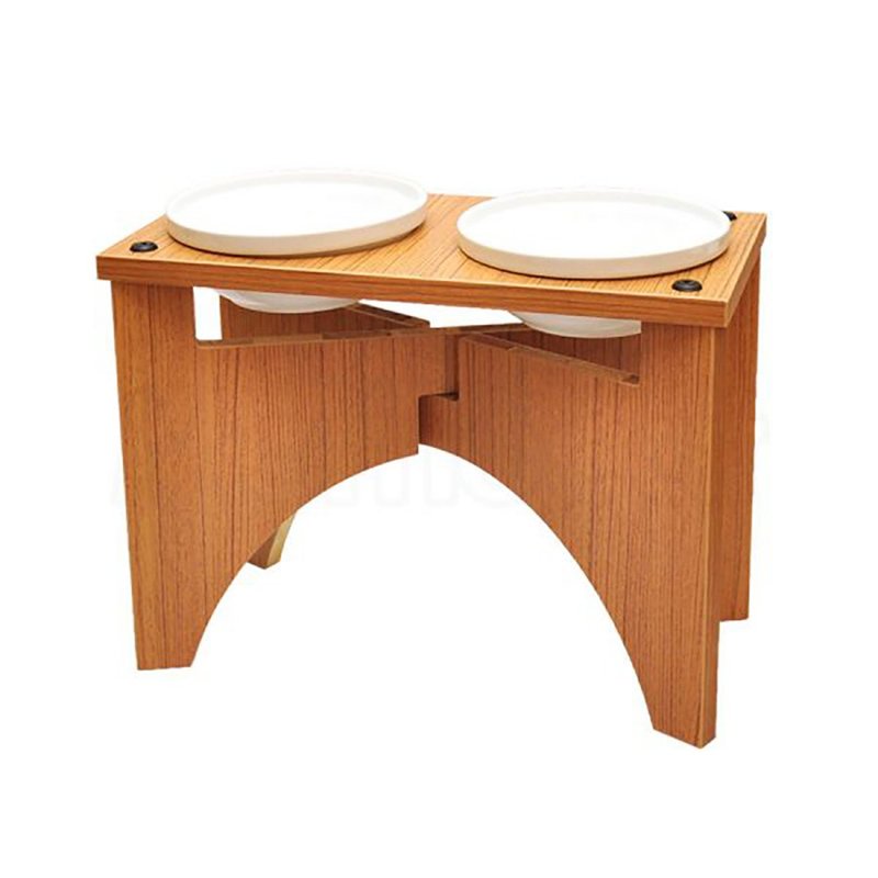 【MOMOCAT】X型狗餐桌 双口高30cm 附2号瓷碗 - 三款木色 - 碗/碗架 - 木头 