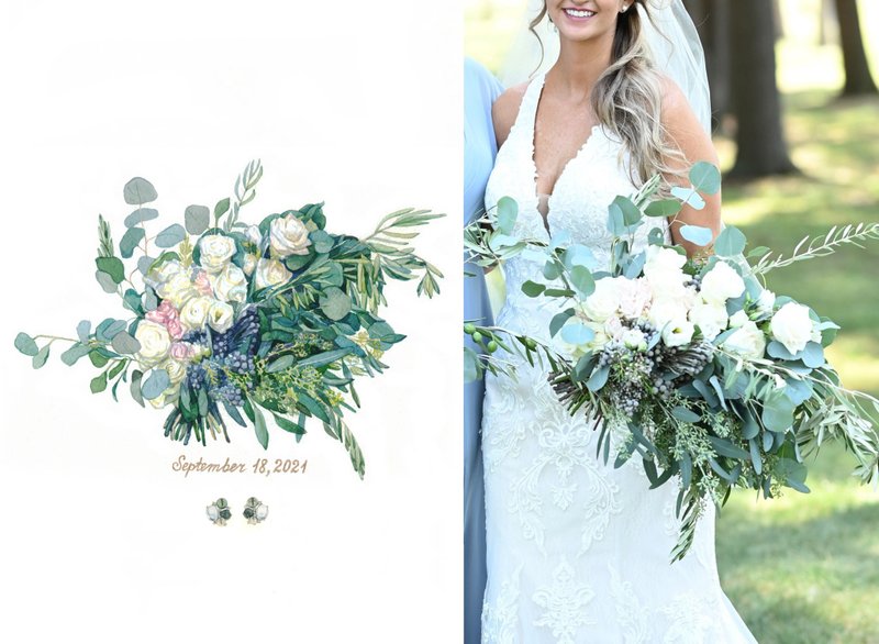 ORIGINAL Custom Wedding Bouquet Painting in Watercolor Bridal flowers portrait - 订制画像 - 纸 