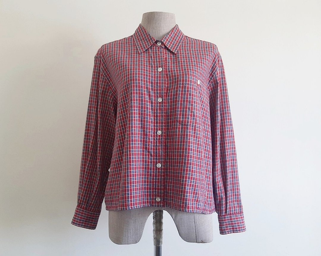 LIZ CLAIBORNE Vintage Red Plaid Cotton Shirt - 女装上衣 - 棉 红色