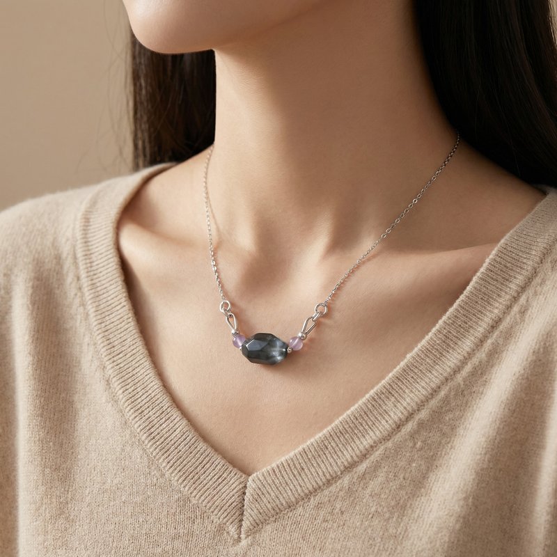 Still Current - 蓝兔毛水晶吊坠 天然兔毛水晶银饰项链 - 项链 - 水晶 蓝色