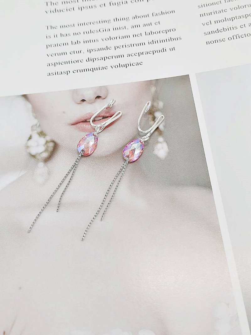 YLANG【彩钻流苏】流线型耳环Swarovski/艺术铜线(仿针耳夹/耳勾) - 耳环/耳夹 - 其他金属 多色