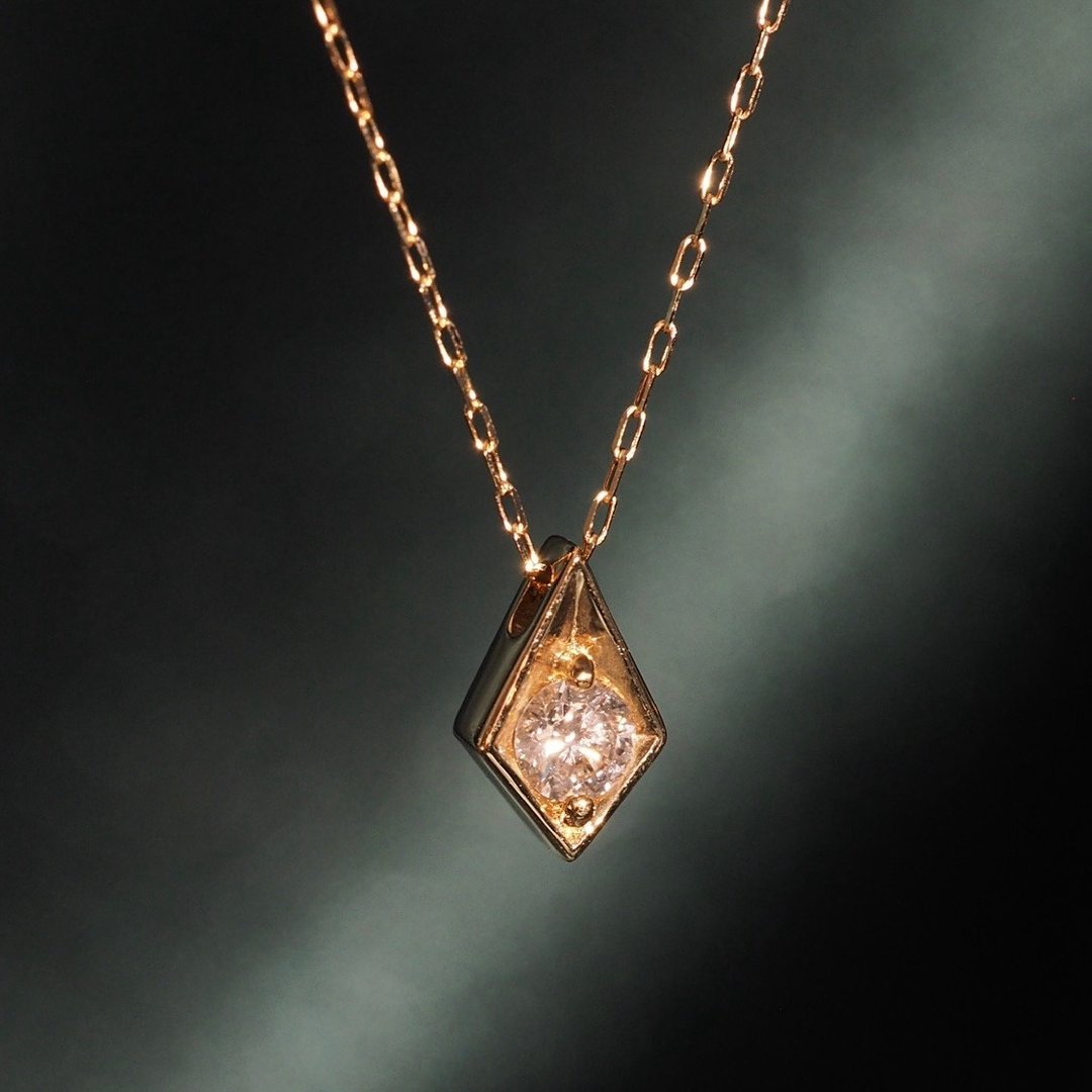 18K钻石菱形项链 18K Gold Diamond Rhombus Necklace - 项链 - 贵金属 