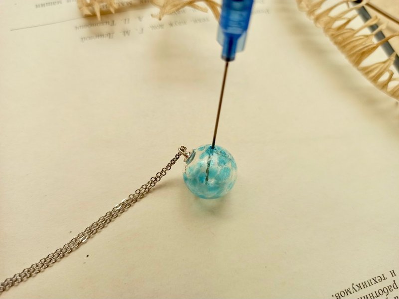 浪花蓝雪花精油香水扩香瓶医疗钢项链 (14mm) - 项链 - 琉璃 蓝色