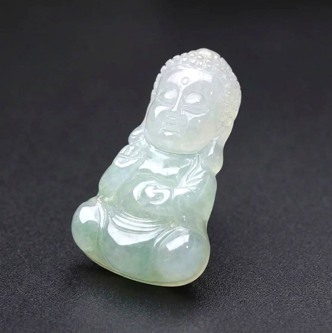 冰种翡翠宝宝佛项链 | 天然缅甸玉翡翠A货 | 送礼 - 项链 - 玉石 绿色
