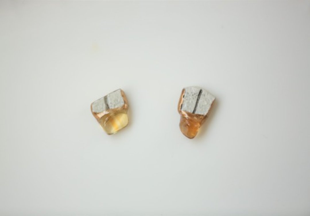 Made-to-order Karatsu ware Pottery piece Kintsugi Clip-On/ Citrine - 耳环/耳夹 - 陶 黄色
