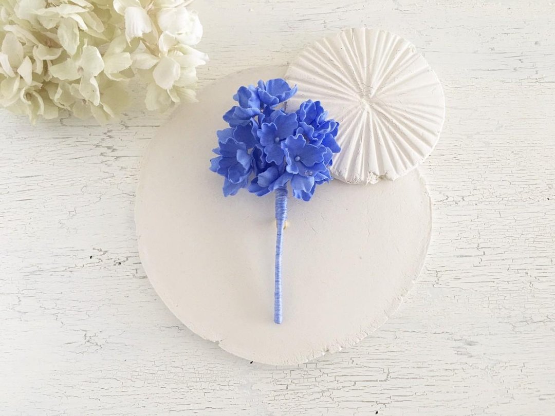 Cotton hydrangea corsage - marine blue - - 胸针 - 棉 蓝色