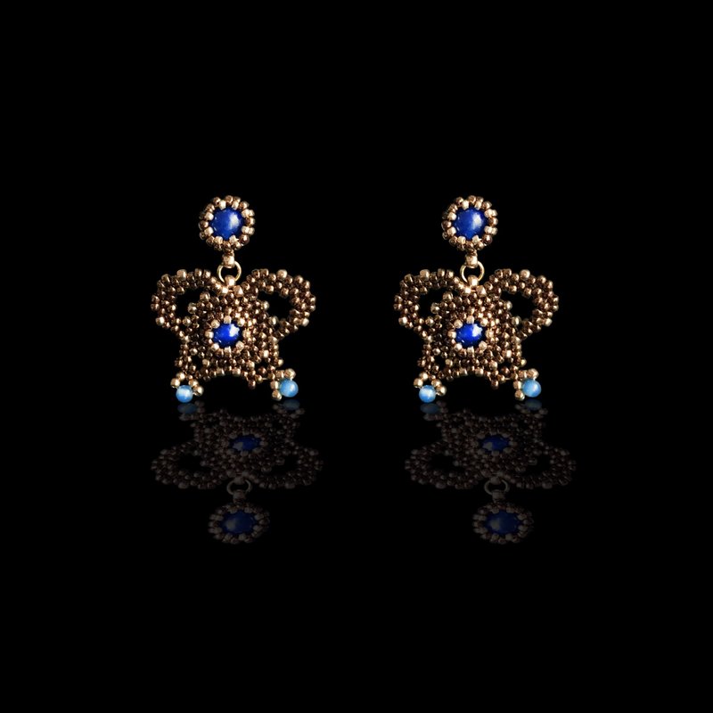 【蝶系列】蓝翅 - 蓝玉随 et 水蓝玛瑙 - 耳环/耳夹 - 宝石 蓝色