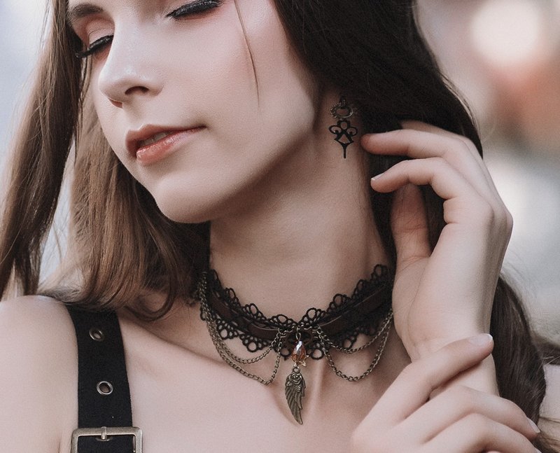蒸汽朋克 金属 复古 蕾丝皮革 齿轮项链 脖圈 choker - 项链 - 铝合金 黑色