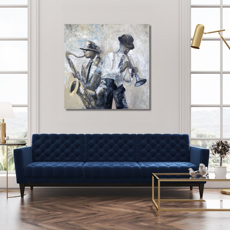 抽象爵士音乐壁画复古油画具象绘画原创 - 墙贴/壁贴 - 压克力 多色