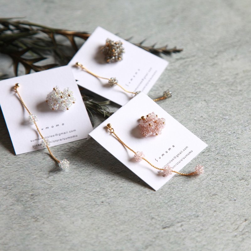 日本玻璃细珠 大绣球花不对称耳环 透明 针式 夹式 - 耳环/耳夹 - 玻璃 多色