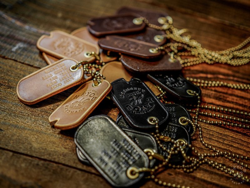 皮革军用狗牌 Leather Military Dog Tag - 项链 - 真皮 多色