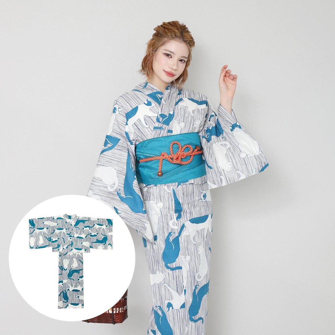 日本 和服 女性 两件式 浴衣 腰封 套组 F size x23h-12 - 其他 - 棉 红色