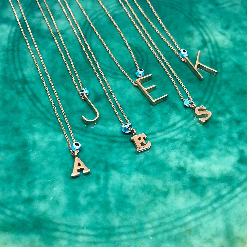 土耳其制925纯银 蓝眼睛与我字母项链 - 项链 - 纯银 