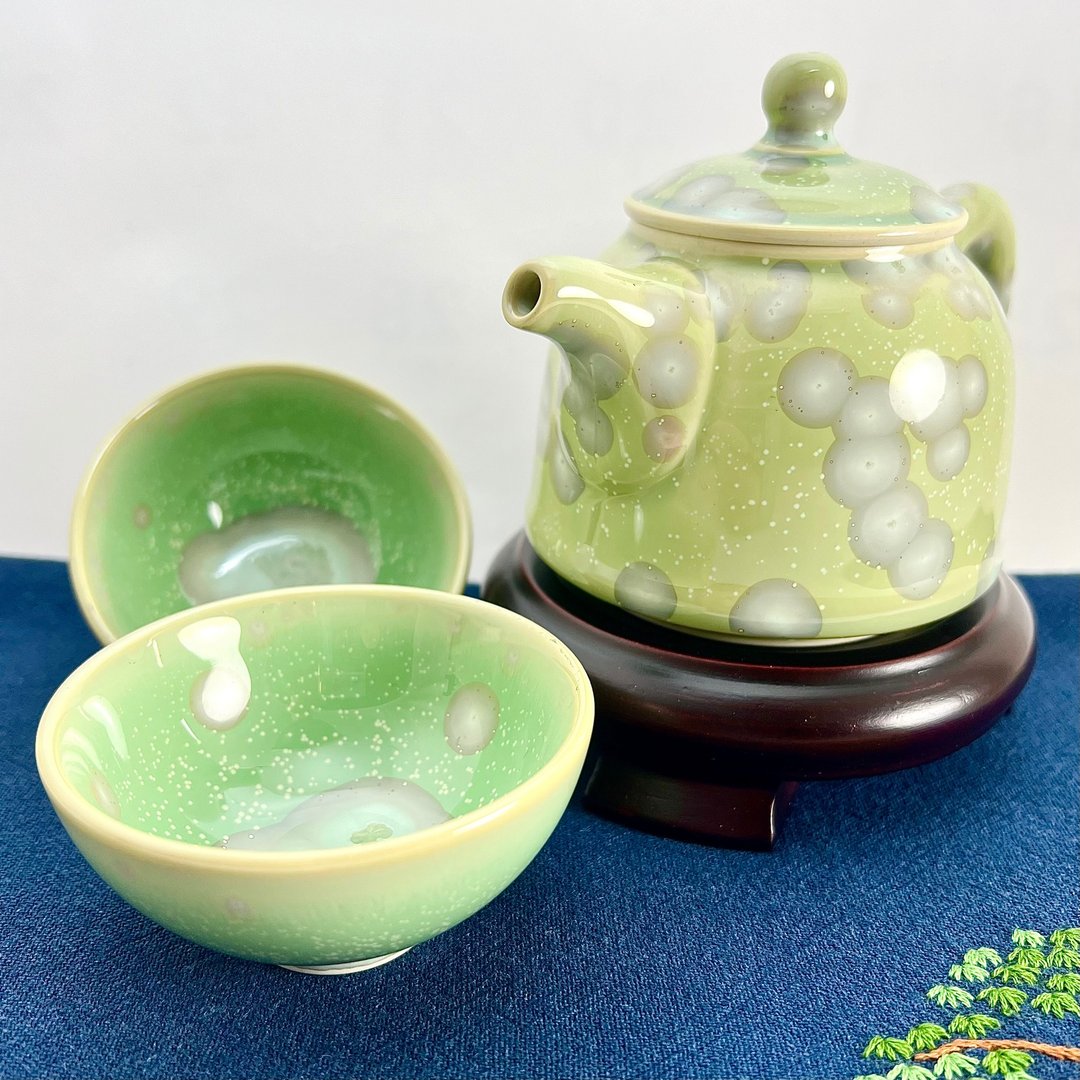 【大立窑】碧玉结晶一壶二杯组  父子联名款 - 茶具/茶杯 - 陶 