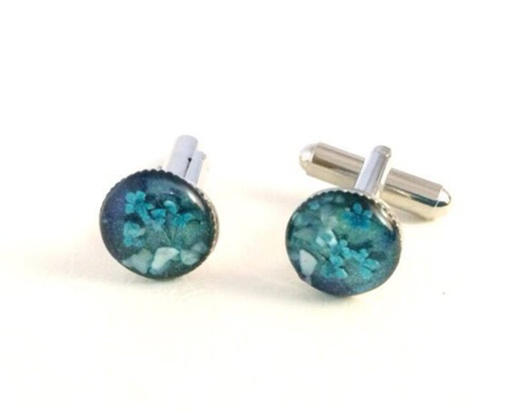 Space cufflinks with pressed flowers, small size - 其他 - 树脂 