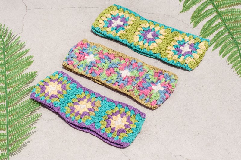 手工棉麻线编织发带/编织缤纷发带/钩织发饰/手工花朵发带 -花朵 - 发带/发箍 - 棉．麻 多色