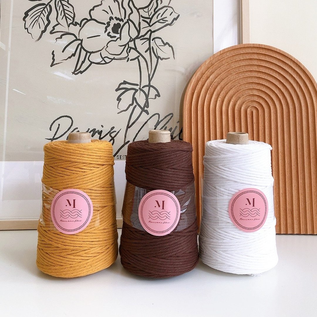 Macrame 染色单股棉绳 3mm 姜黄/可丽露/蛋白霜 - 编织/刺绣/羊毛毡/裁缝 - 棉 橘色
