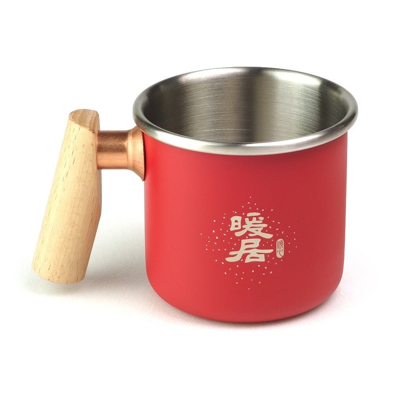 【定制化礼物】木柄 白铁杯 400ml (暖居) - 咖啡杯/马克杯 - 不锈钢 红色