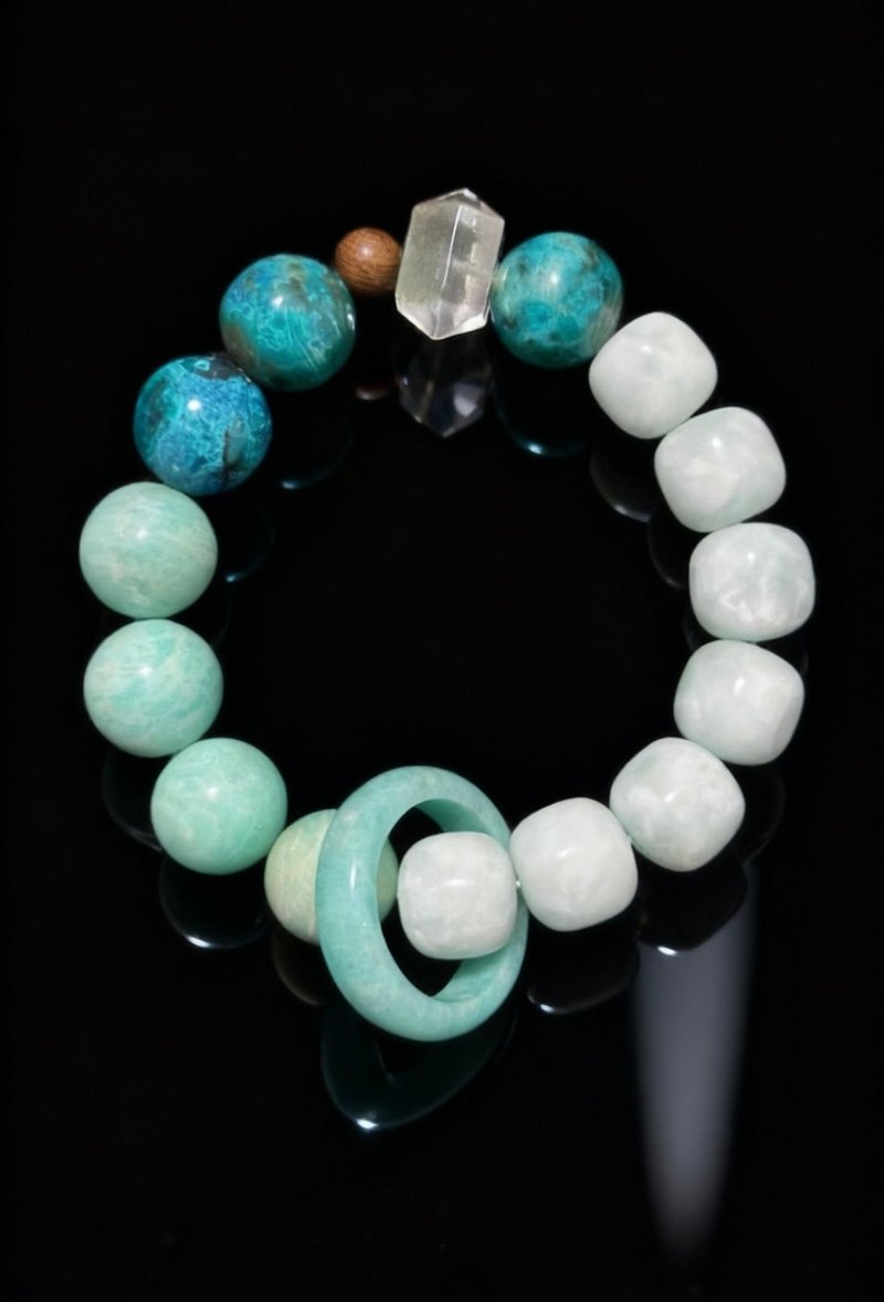 Crystal.EAA 设计款水晶手链 青川环叙 天河石 凤凰石 檀木 绿幽 - 手链/手环 - 玉石 绿色