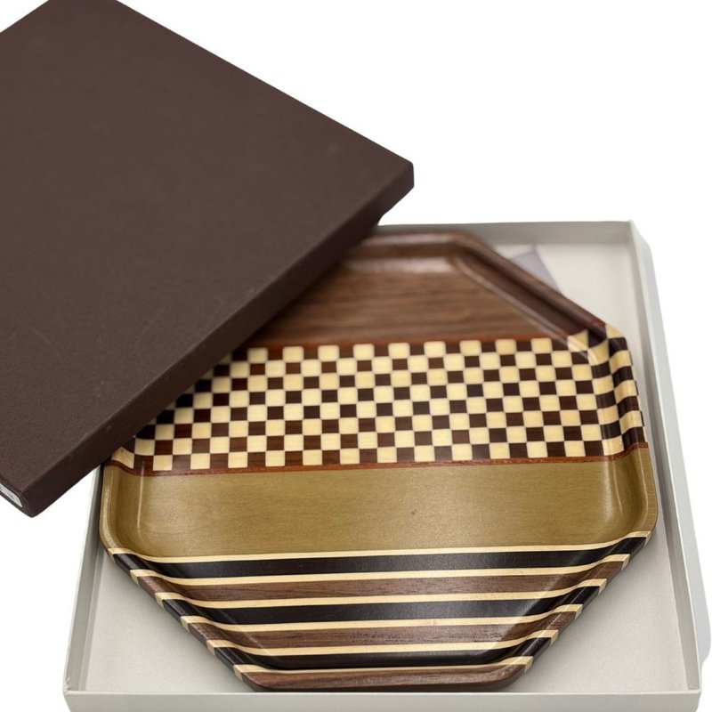 八寸八角盆 寄木细工 八角盘 市松_白茶 - 盘子/餐盘/盘架 - 木头 咖啡色