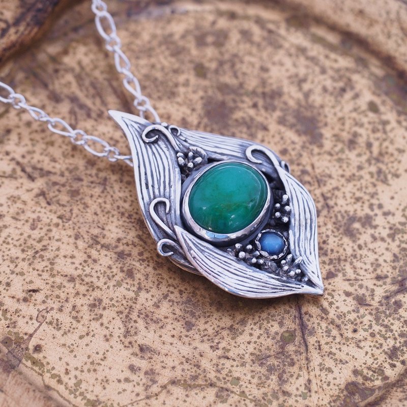 澳洲绿玉髓 月光石 手工创意银饰 五月诞生石 纯银项链Chrysopras - 项链 - 半宝石 绿色