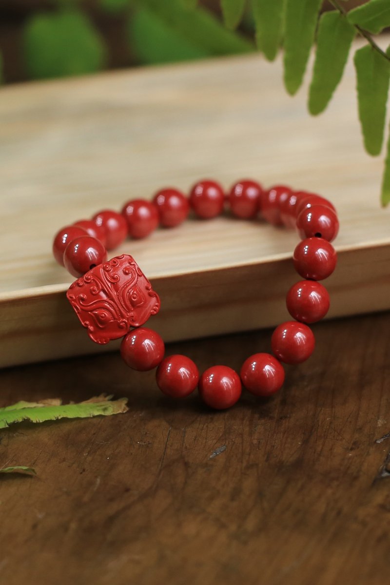 春秋原创设计 | 8mm高含量帝王砂 | 瑞兽手链 | 辟邪 招财 - 手链/手环 - 半宝石 红色