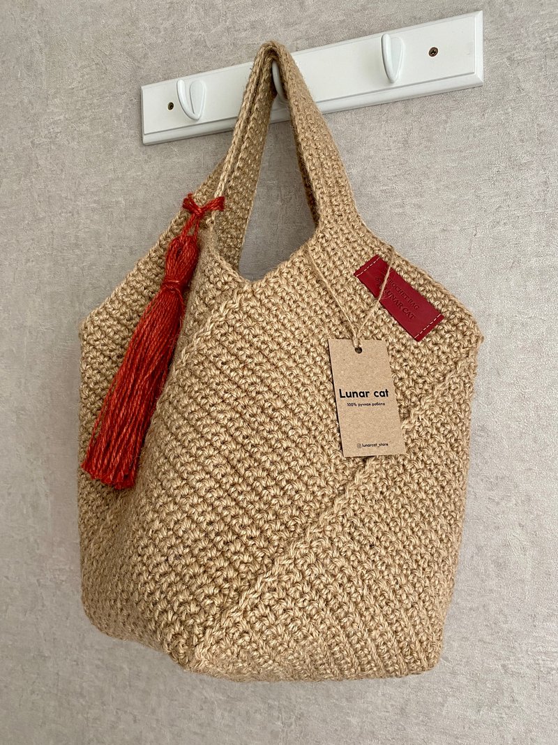 Crochet Square Jute Bag , Crochet Jute Handbag, Reusable Bag - 手提包/手提袋 - 环保材料 