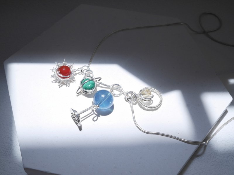 多样水晶吊饰颈链 - 项链 - 纯银 