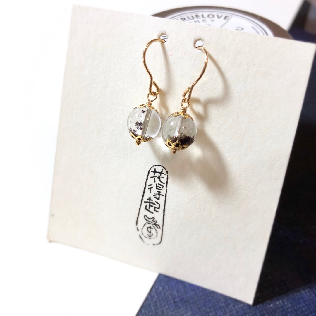 手工饰品 精致优雅14K GF绿幽灵水晶耳环 轻奢低调 上班族专享 - 耳环/耳夹 - 水晶 绿色
