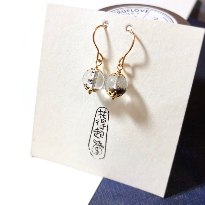 手工饰品 精致优雅14K GF绿幽灵水晶耳环 轻奢低调 上班族专享 - 耳环/耳夹 - 水晶 绿色