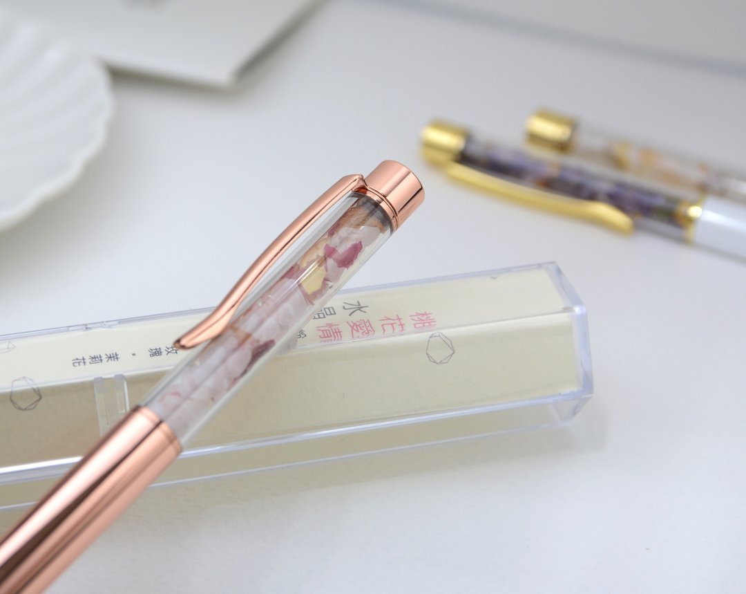 办公室疗愈水晶能量笔 l 桃花人缘 l 粉晶 茉莉花 玫瑰花 - 圆珠笔/中性笔 - 水晶 粉红色