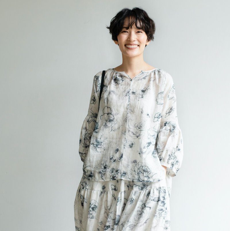 优雅清爽的成人款上衣 亚麻上衣 巴拉花纹上衣 230606-3 - 女装衬衫 - 棉．麻 白色