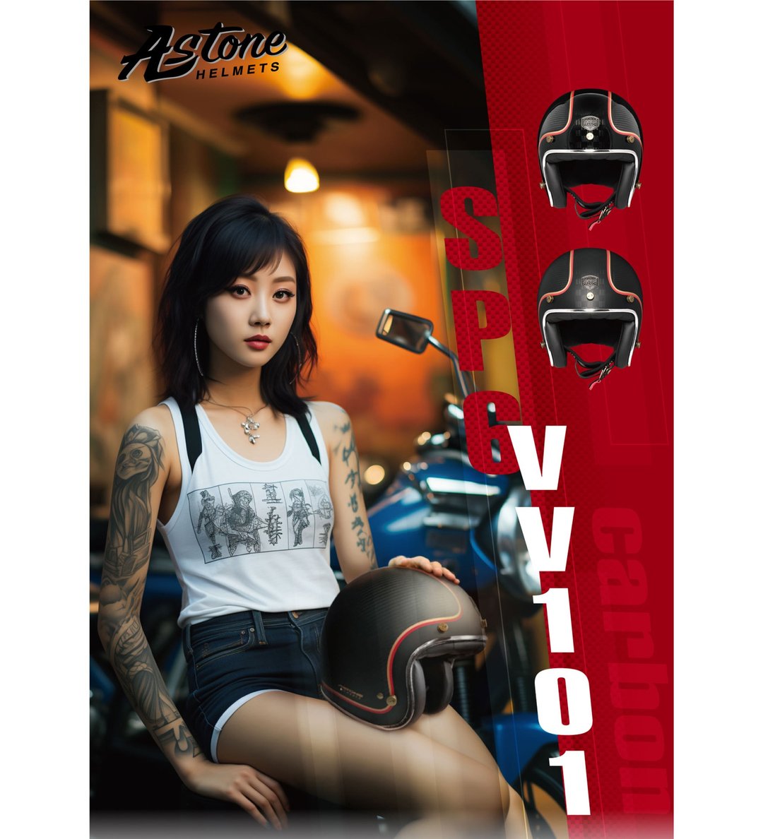 【福利品】SP6 / VV101 彩绘 复古帽  3/4罩安全帽 母亲节 毕业 - 安全帽 - 碳纤维 黑色