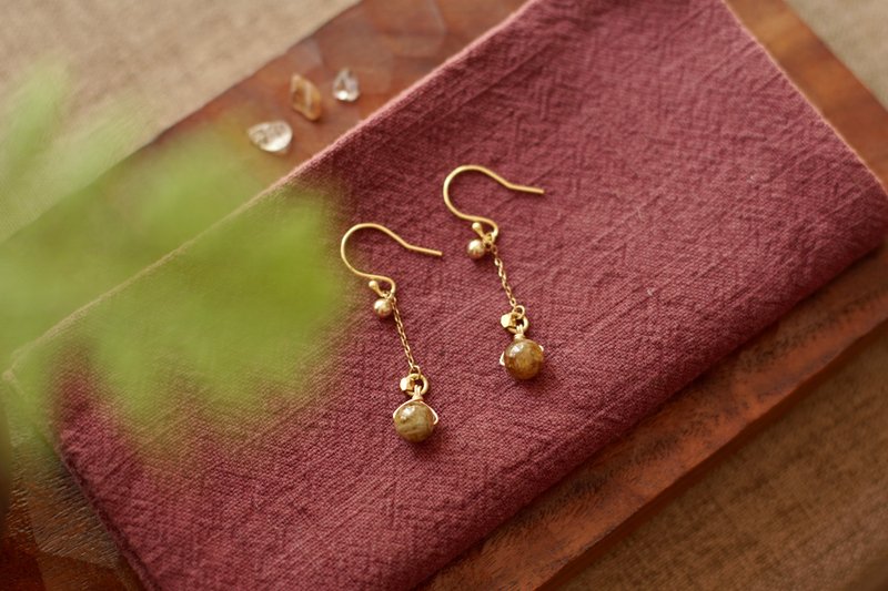 时间之魂【杉玉·古茶】耳环 - 耳环/耳夹 - 水晶 金色