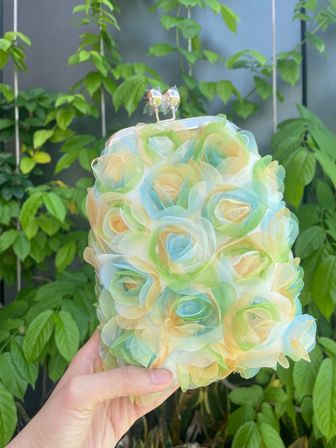 黄绿色 立体玫瑰花 手机口金包 - 侧背包/斜挎包 - 聚酯纤维 