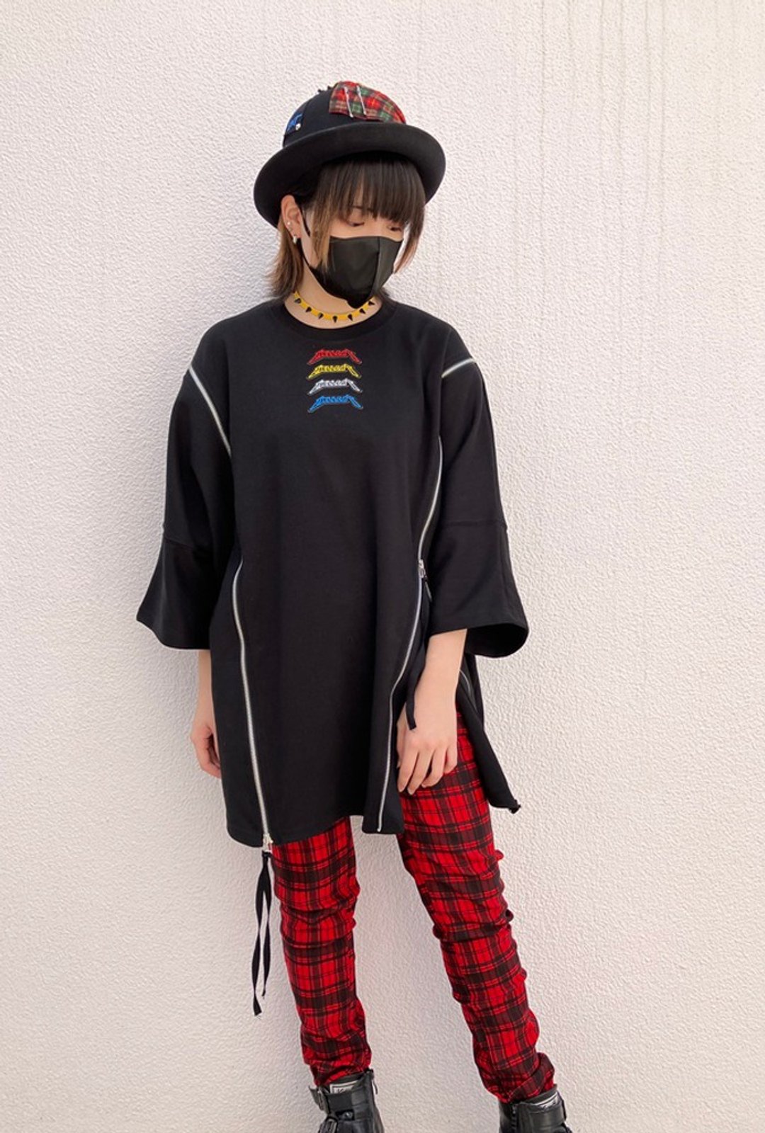 侧拉链 T 恤 / 黑色 / F 尺寸 / hellcatpunks / hcp-t-0200 - 女装 T 恤 - 棉．麻 黑色