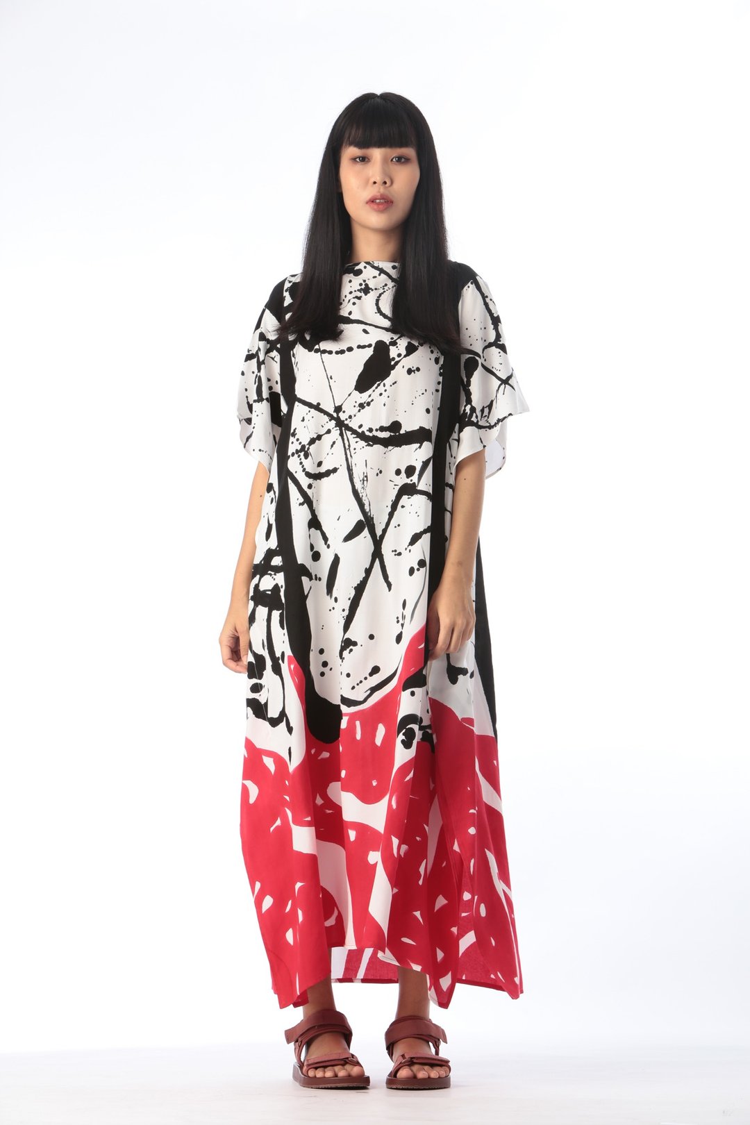 Hand Painted Cotton Silk Kaftan for Summer Resort Vacation F - 洋装/连衣裙 - 棉 白色