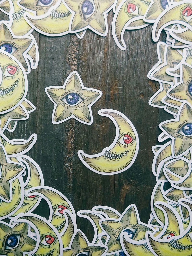 复古手绘风贴纸 星和月 - 贴纸 - 纸 黑色