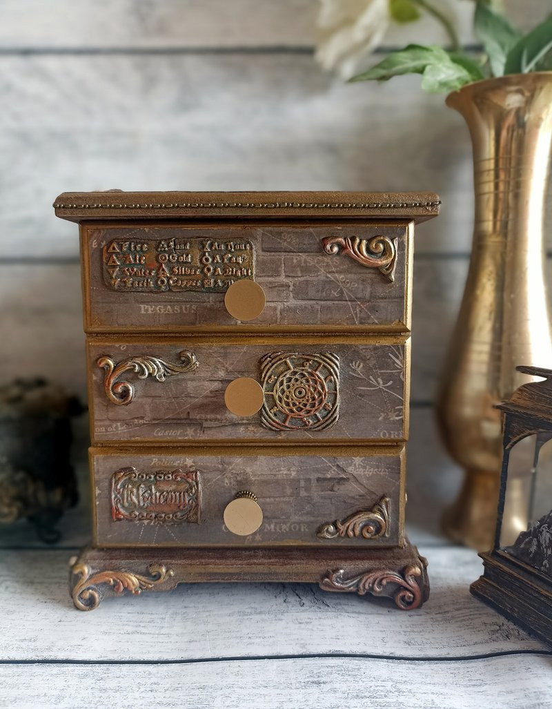 抽屉柜可存放卡片、塔罗牌、神秘主义、星座、十二生肖 - 收纳用品 - 木头 咖啡色