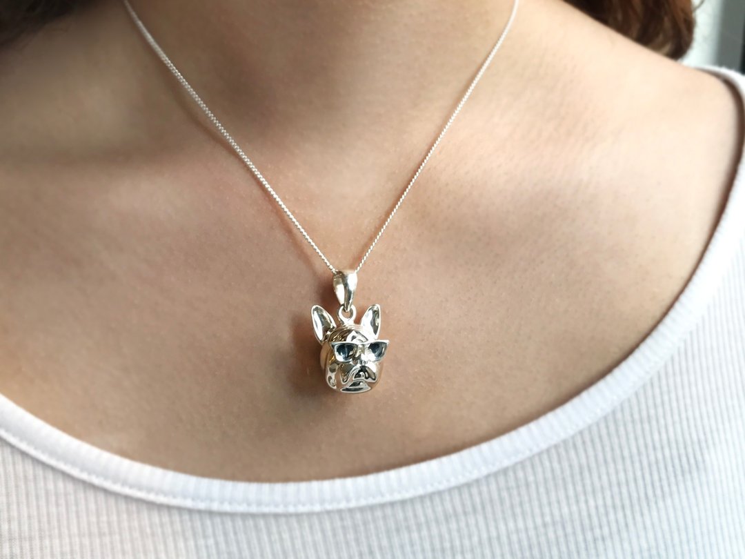 925银360度立体法斗小狗手工项链 原创款【Frankness Jewellery】 - 项链 - 其他金属 银色