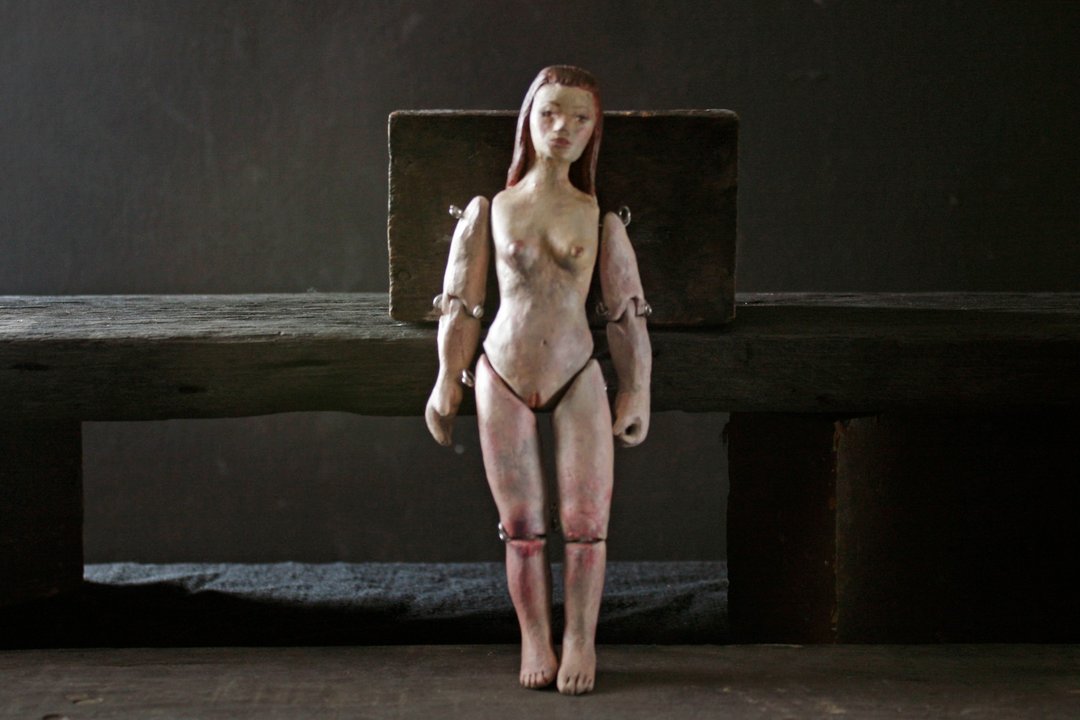 长发女子(18.5cm 手工制作 陶偶) - 玩偶/公仔 - 陶 白色